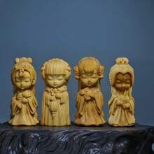 1pc Handmade Wooden Carved Chinese Four Beauties Figurine, Natural Solid Wood Sculpture, Elegant Desktop Decor, Creative Home Accents, Wonderful Gift - Multicolor - View 2