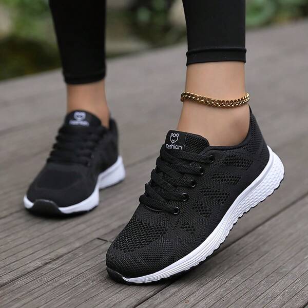 Women's Lightweight Contrast Color Floral Pattern Outdoor Sports Casual Flat Shoes, Durable Non-Slip Walking/Running Sneakers For Students Daily Wear