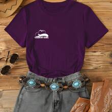 Country Girl Nova Modinha Agrogirl Cowboy Hat Showa Roça Boiadeira T-Shirt - Purple - View 1