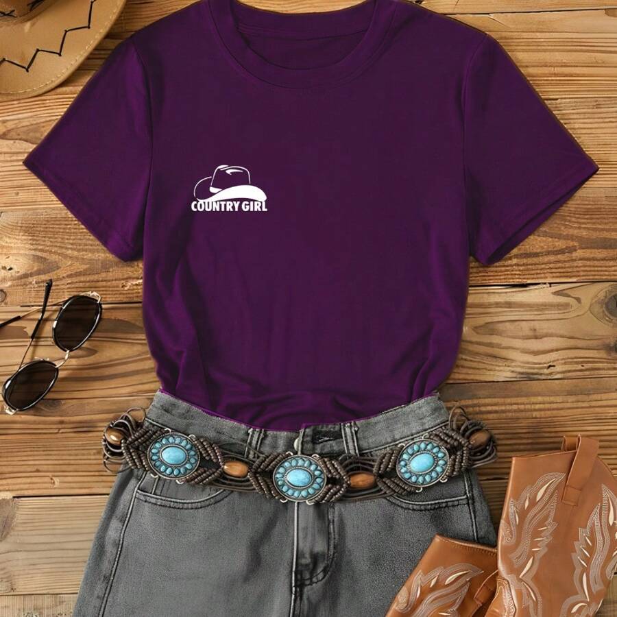 Country Girl Nova Modinha Agrogirl Cowboy Hat Showa Roça Boiadeira T-Shirt - Purple - View 1