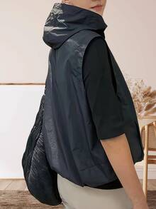 Spring/Summer New Fashion Versatile Women Casual Loose Sleeveless Zipper Hooded Lightweight Vest - Black - View 3