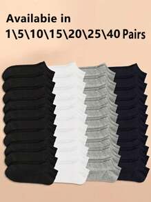 1/5/10/15/20/25/40 Pairs Solid Ankle Socks, Men Socks Soft & Lightweight All-Match Unisex Socks, For Gym - Multicolor - View 1