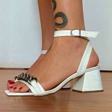 Croco Women's Sandal Black, White, Nude, Military Green Luxury Fashion - 白色 - 查看 3