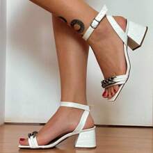 Croco Women's Sandal Black, White, Nude, Military Green Luxury Fashion - 白色 - 查看 4