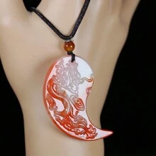 1 pièce Collier pendentif dragon phoenix en jade naturel, collier pendentif dragon phoenix en pierres précieuses vertes, blanches et rouges, collier mode gardien de la paix, chaîne de pull, tout fait à la main, bijoux en pierres précieuses naturelles, collier en cristal de quartz, collier de couple, cadeau pour elle, convient pour les cadeaux de fête, cadeaux en cristal de quartz
