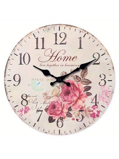 10/12/14/16 Inch Vintage Rustic Beautiful Pink Rose Flower Butterfly Wooden Wall Clock Silent Non-Ticking, Decor For Living Room, Kitchen, Bedroom, Office, Outdoor Garden Party, Gifts Without Battery,Home Decor ,Room Decor Birthday Graduation Clock Wall Bedroom Decor Dormitory Decor Back To School