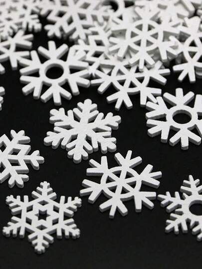 (50个/包) 3.5厘米白色仿真小雪花圣诞树装饰挂件新年家庭聚会庆祝活动