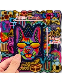 50pcs Vibrant Neon Heart-Shaped Flamingo Decal Stickers - Sticker Pack - Cute Cartoon Designs, Waterproof Vinyl Stickers Decals For Laptops, Water Bottles & Luggage - Reusable, Mixed Colors, PP Material - Perfect For Motorcycle, Car, Skateboard, Trunk, Water Cup, And Graffiti Decoration - Color as Shown - View 2