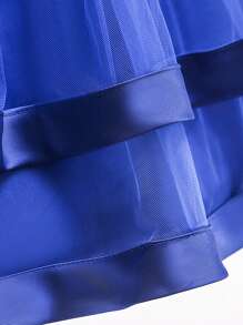 Young Girls' Solid Color Bow Tulle Satin Sleeveless Puffy Skirt, Elegant Formal Dress Suitable For Banquet And Party, Excluding Headband - Blue - View 8