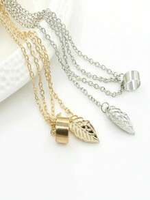 Brinco Piercing Corrente Folhas Banhado Prata Ouro Pressão - Prateado - Visão 5