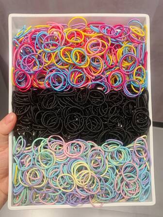 300pcs/Pack Girls Mixed Color Hair Scrunchies Elastic Hair Bands Ponytail Holders, Non-Damaging Hair Ties For Kids