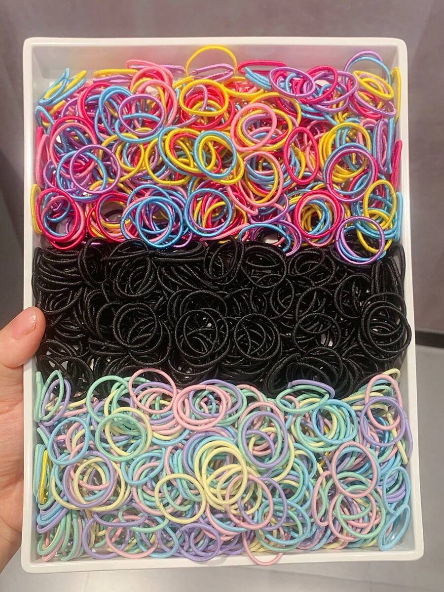 300条女孩混色发圈，弹性发带，适用于马尾辫、编发等日常发型，不会损伤头发 - 彩色 - 查看 1