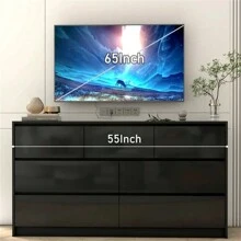 Dresser For Bedroom, Modern 7 Drawer Dresser With High Gloss Drawers, 55 Inch Large Wood Chest Of Drawer Handle Free, Long Dresser For Bedroom, Living Room, Entryway, Hallway - 黑色 - 查看 3