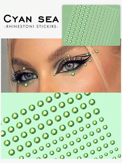 1 Pièce Sticker De Strass Vert Clair Pour La Décoration De Maquillage Facial Et Oculaire, Convient Pour Fêtes Et Festivals