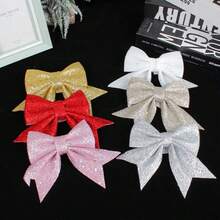 2pcs Christmas Gold Glitter Bow Ribbon Decor, Holiday Christmas Tree Window Ornaments Home Decor Christmas Decorations Room Decor Winter