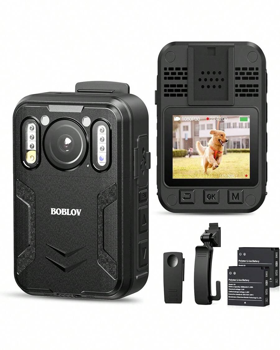 BOBLOV B4K2 128/256GB 4K Body Worn Camera With GPS, Two 3000mAh Batteries For 12hours Record Total, 4K Camcorders Video Camera With Charging Dock - Camera + Battery - View 1