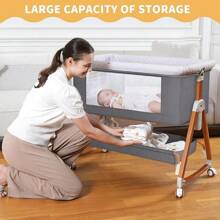 3-In-1 Baby Bassinet Bedside Sleeper, Convertible Baby Crib With Rocking Mode, Wheels And Adjustable Height, Foldable Bassinet With Breathable Mesh, Comfy Mattress, Storage Basket And Removable Mosquito Net,Mother's Day Gift - Grey - View 5