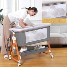 3-In-1 Baby Bassinet Bedside Sleeper, Convertible Baby Crib With Rocking Mode, Wheels And Adjustable Height, Foldable Bassinet With Breathable Mesh, Comfy Mattress, Storage Basket And Removable Mosquito Net,Mother's Day Gift - Grey - View 3