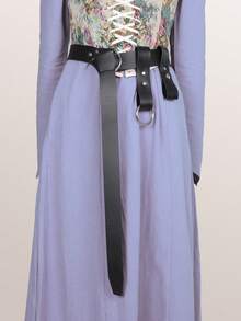 3PCS Black/Brown Medieval Renaissance Belt Skirt Straps Viking Belt Faux Leather Belt Halloween Costume Accessory Prop - A - View 5