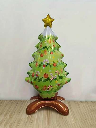 Christmas Decoration 1pc Standing Christmas Tree Shaped Aluminum Balloon - Inflatable Decoration For Home, Office, Or Party - Featuring Jolly Santa Claus Design - Perfect Christmas Ornaments For Festive Celebrations