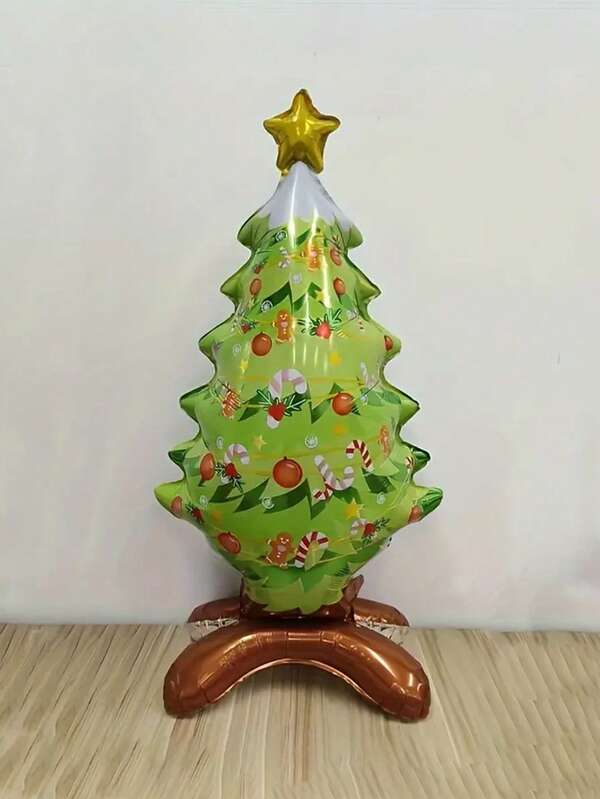 Dekoracja świąteczna 1 szt. Stojący aluminiowy balon w kształcie choinki - nadmuchiwana dekoracja do domu, biura lub na imprezę - z wesołym wzorem Świętego Mikołaja - idealne ozdoby świąteczne na świąteczne uroczystości