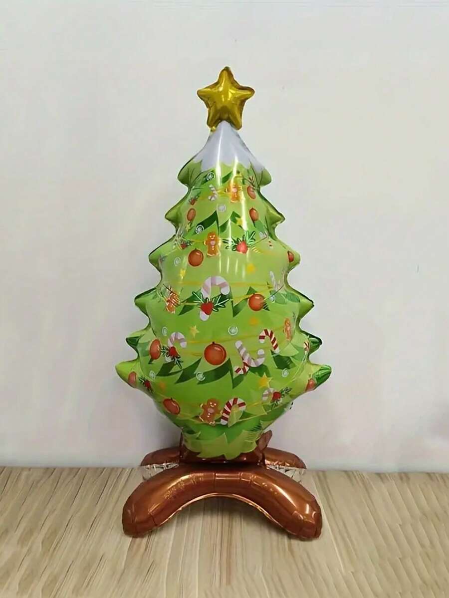 Dekoracja świąteczna 1 szt. Stojący aluminiowy balon w kształcie choinki - nadmuchiwana dekoracja do domu, biura lub na imprezę - z wesołym wzorem Świętego Mikołaja - idealne ozdoby świąteczne na świąteczne uroczystości