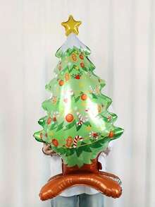 Dekoracja świąteczna 1 szt. Stojący aluminiowy balon w kształcie choinki - nadmuchiwana dekoracja do domu, biura lub na imprezę - z wesołym wzorem Świętego Mikołaja - idealne ozdoby świąteczne na świąteczne uroczystości