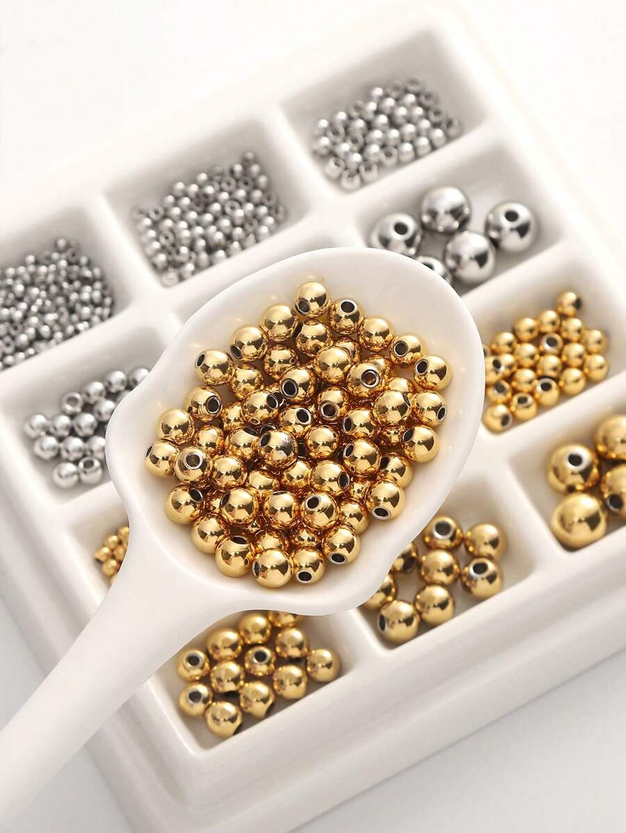 50pcs Golden Stainless Steel Round Beads Loose Spacer Beads For Jewelry Making Diy Bangle Necklace