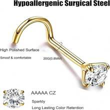 8pcNose Ring Earrings Stainless Steel Nose Studs Allergy Proof Bottle Opener Nose Piercing Earrings Jewelry Men And Women Silver Square Crystal Zirconia Imitation Rhinestone 1.5mm 2mm 2.5mm 3mm