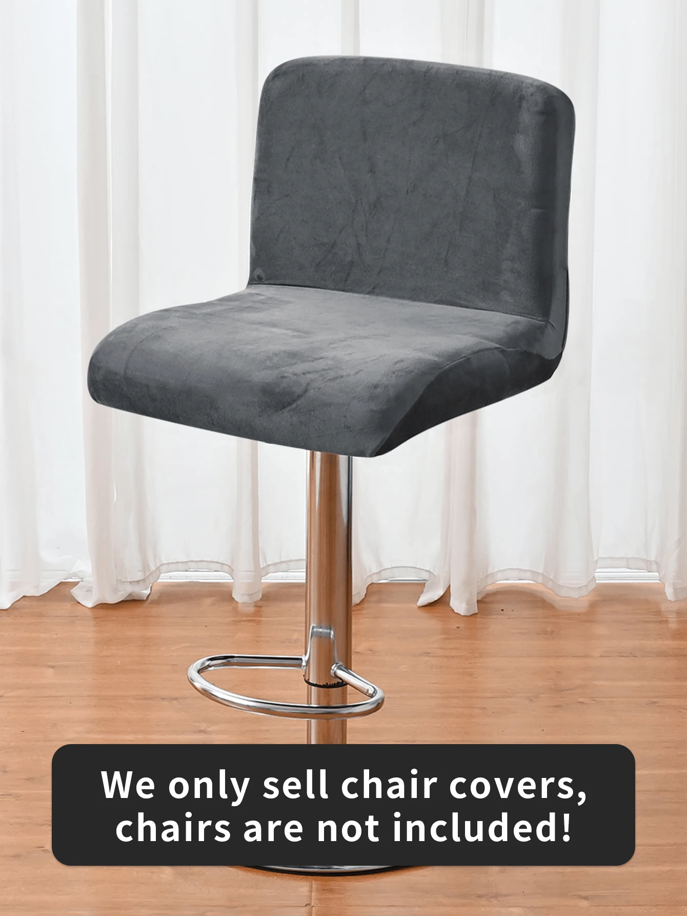 1pc/4pcs/6pcs Silver Fox Fleece Stretch Chair Covers, Soft Plush Dustproof Chair Protector Slipcover, Removable For Home, Bar, Restaurant - Grey - View 1