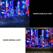 1 件东京市荧光挂毯，日本夜景城市聚酯紫外线黑光挂毯，客厅、卧室、办公室壁挂，家居装饰/房间装饰/派对装饰，家居装饰，房间装饰，房间用品，房间旗帜，墙壁艺术 - 藍色 - 查看 3