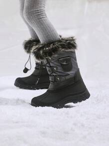 Boys Girls Snow Boots Mid Calf Boots Insulated Waterproof Side Zipper For Christams Gifts - 深灰色 - 查看 3