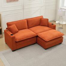 82.7" Cloud Couch Sectional Sofa, Modern 3 Seat L Shaped Couch With Ottoman & Cup Holder & USB Ports, Upholstered Corduroy Couch Comfy Couches For Living Room, Apartment - 橘色 - 查看 1