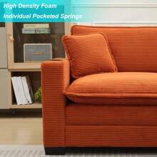 82.7" Cloud Couch Sectional Sofa, Modern 3 Seat L Shaped Couch With Ottoman & Cup Holder & USB Ports, Upholstered Corduroy Couch Comfy Couches For Living Room, Apartment - 橘色 - 查看 3