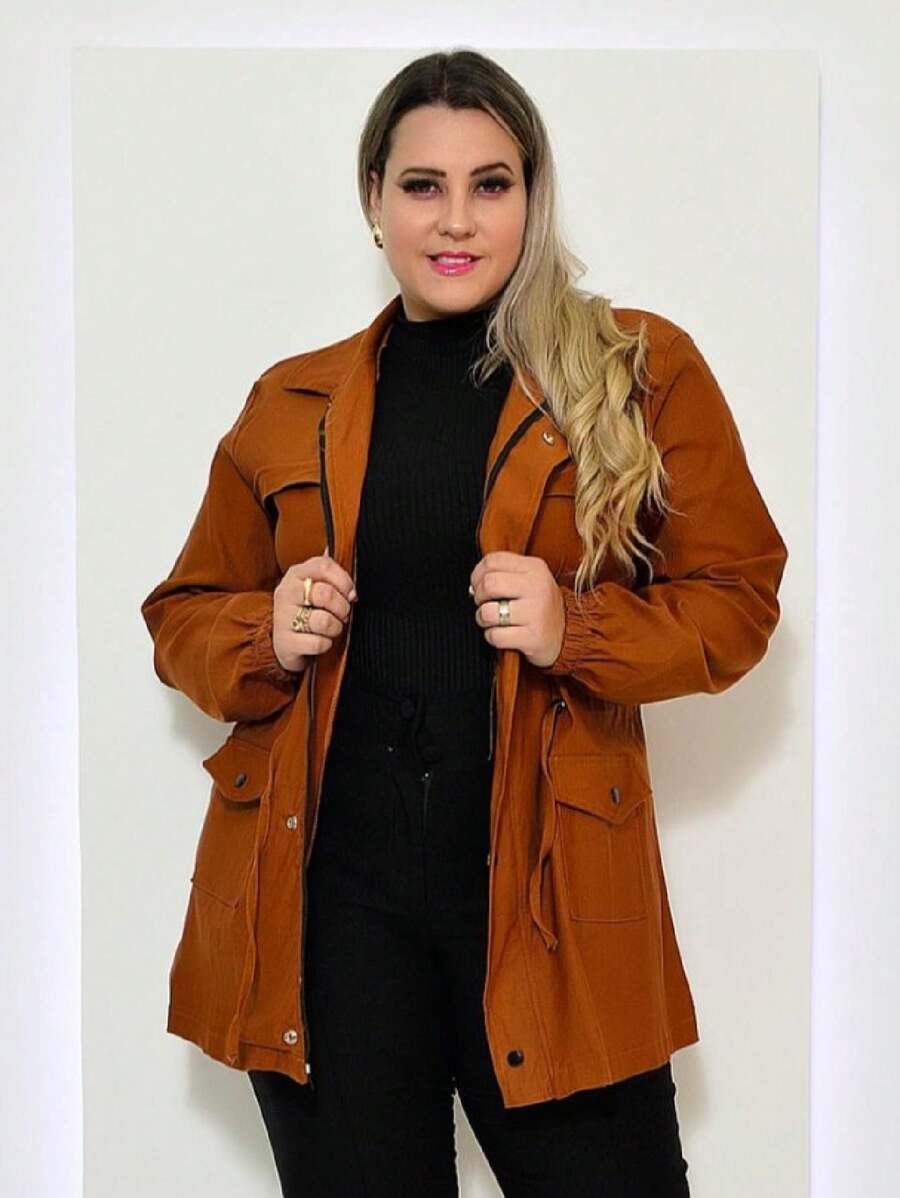 PLUS SIZE BENGALINE JACKET WINTER OVERCOATER PLUS SIZE CUSTOM CUFF CUFF MODEL PARKA COAT - 駝色 - 查看 1