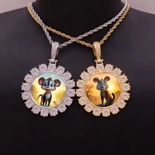 1 件嘻哈冰晶全方晶锆石记忆方形设计相框吊坠闪亮定制图片吊坠项链情侣首饰 - 嘻哈風 - 查看 4