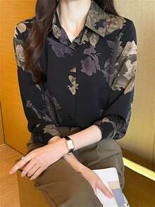 Women Floral Print Casual Long Sleeve Blouse,Long Sleeve Tops
