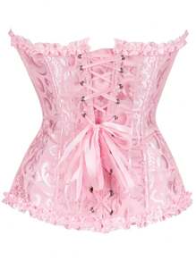 1 件装 女士复古紧身胸衣，荷叶边修身腰部束腰训练器 - 粉色 - 查看 3