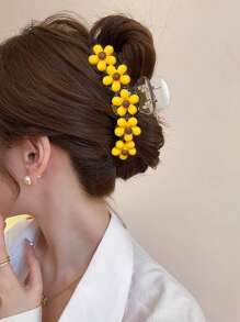 1pc Yellow Flower Hair Claw Clip, Suitable For Daily Wear - Yellow - View 6