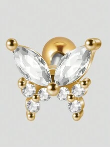 1PC Stainless Steel Cz Butterfly Ear Tragus Cartilage Turquoise Butterfly Lobe Helix Daith Earrings Piercing Body Jewelry - As Shown - View 16