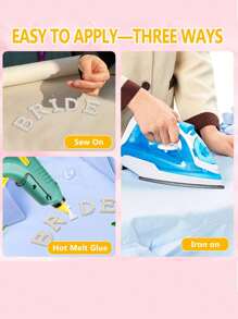 5pcs/Set-Iron On Letters Pearl Letter Patches Bling Rhinestone Letters Sew On Letters Bride Iron On Patches Glitter Alphabet Appliques Patches Fabric Craft Bride Sticker For Clothing Hat Shoe - White - View 8