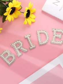 5pcs/Set-Iron On Letters Pearl Letter Patches Bling Rhinestone Letters Sew On Letters Bride Iron On Patches Glitter Alphabet Appliques Patches Fabric Craft Bride Sticker For Clothing Hat Shoe - White - View 7