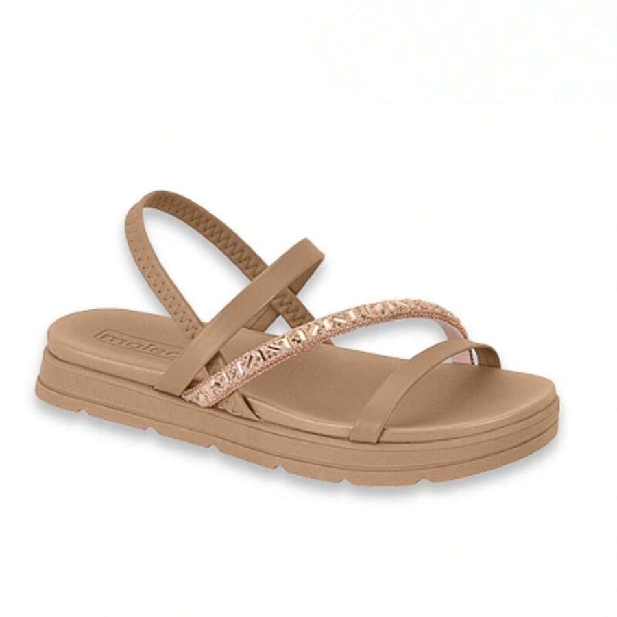 Moleca Original Women's Flat Sandal Papete Flatform Casual Strip With Glitter Fashion Comfort Flat - 裸色-玫瑰金 - 查看 1