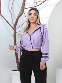 Women's Neon Windbreaker Jacket Coat Tactel Hat Promotion - Purple - View 5