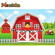 1pc, Rustic Farmhouse Birthday Backdrop - Material, Red Barn Door Design, Farm Animals Theme, Western Cowboy Inspired, Photography Prop, Shower Party Decoration, Easy To Hang And Reusable, Christmas