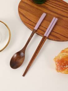 1set Colorful Wooden Spoon And Chopsticks Set, For Everyday Dining Christmas Gift,School Supplies - Multicolor - View 5