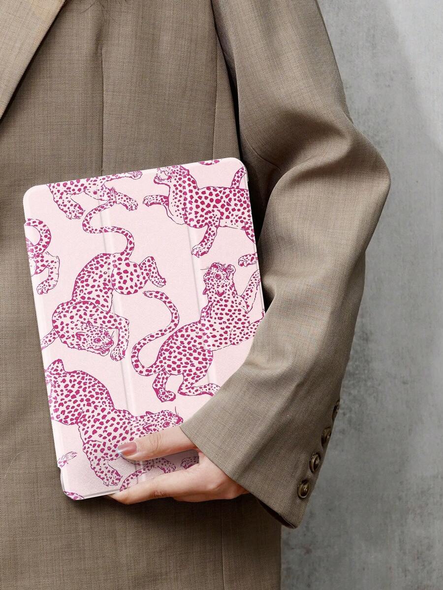 猎豹印花 Apple Cheetah 粉红豹纹保护壳，兼容 iPad 10.2 英寸 2021/2020 iPad 第 9/8 代，兼容三星 Galaxy Tab A8 10.5 英寸 2022，/ Tab 带笔架，支持自动睡眠/唤醒盖