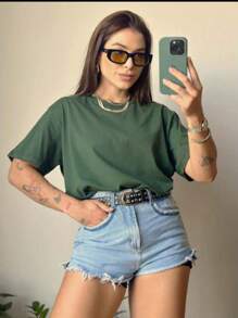 Women's Blouse T-Shirt Short Sleeve T-Shirt Premium Mesh 100% Cotton Casual Launch Plain Stripped - Màu xanh lá cây đậm - Xem 1