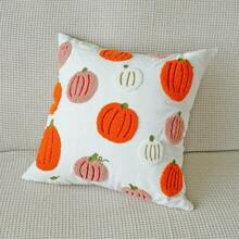 1pc Pumpkin Embroidery Halloween Decorative Throw Pillow Case, Thanksgiving Cushion Cover For Autumn - White - View 3