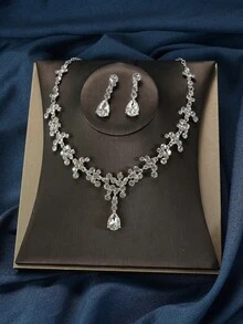 Set de bijuterii pentru colier și cercei de cristal cu model texturat în stil baroc, potrivit pentru femei, nunți/evenimente formale